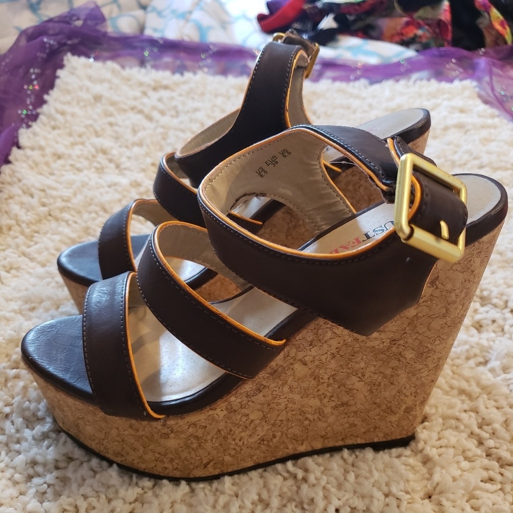 JustFab peekaboo orange wedges